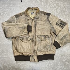 Vintage Aeropostale Brown Distressed Leather Bomber Aviator Jacket Size 42